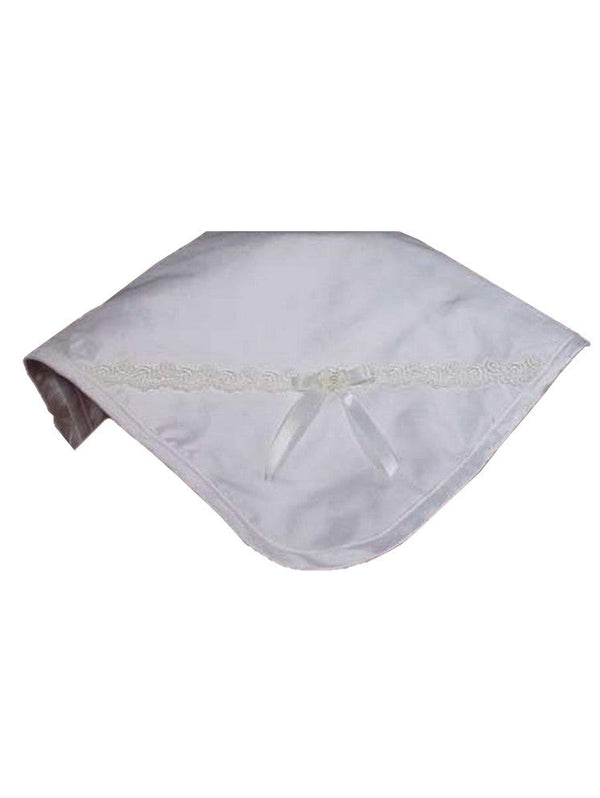 Little Things Mean A Lot Champagne Silk Dupioni Venice Trim Bow Blanket - SophiasStyle.com